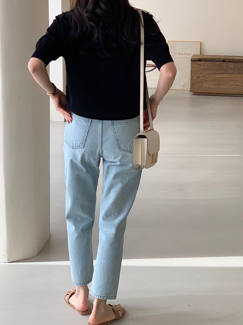 BOWEN - Korean Women Fashion - #Kfashion - Beige Blue Denim Pants - 6