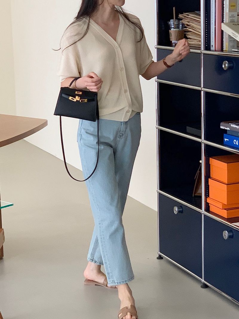 BOWEN - Korean Women Fashion - #Kfashion - Beige Blue Denim Pants - 7