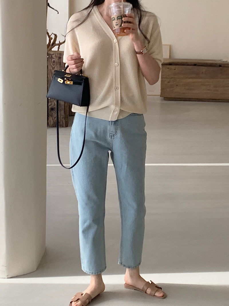 BOWEN - Korean Women Fashion - #Kfashion - Beige Blue Denim Pants - 8