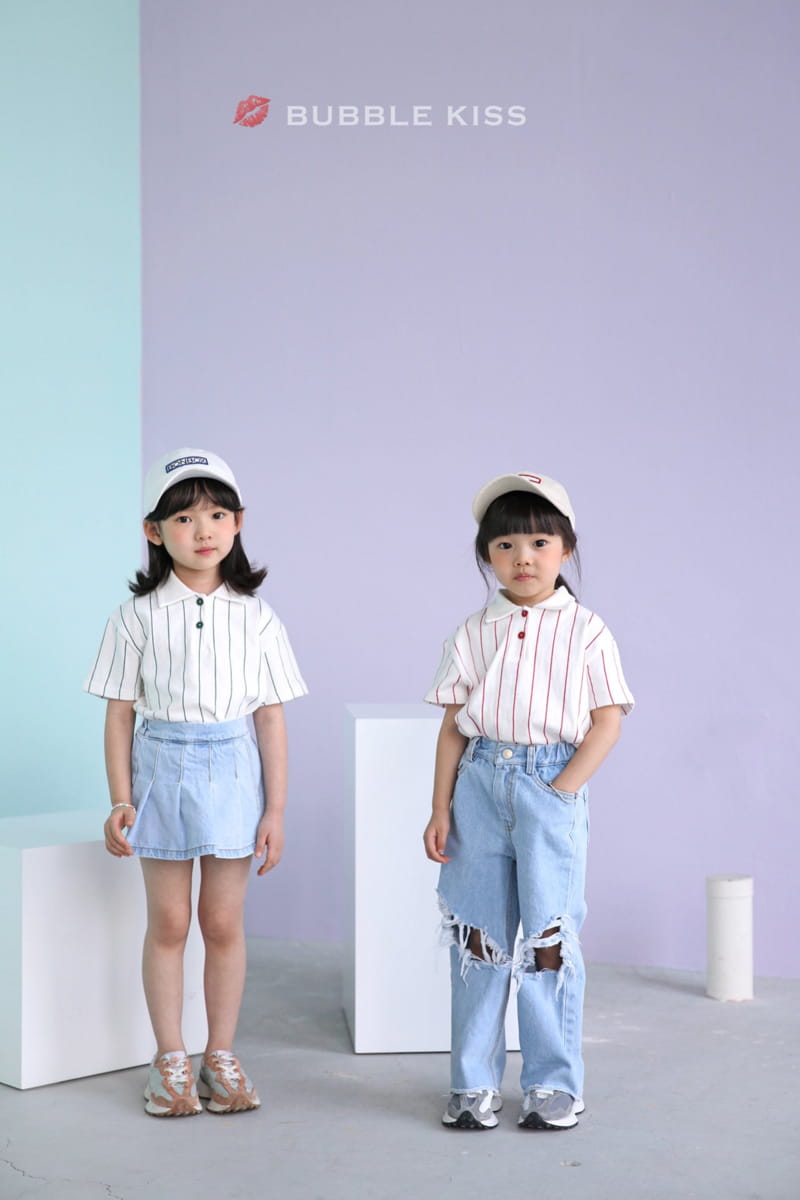 BUBBLE KISS - Korean Children Fashion - #Kfashion4kids - Stripes Collar Tee