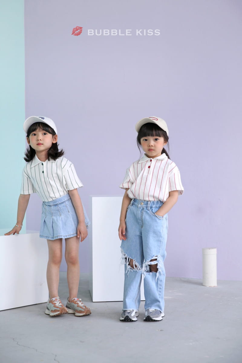 BUBBLE KISS - Korean Children Fashion - #Kfashion4kids - Stripes Collar Tee - 2
