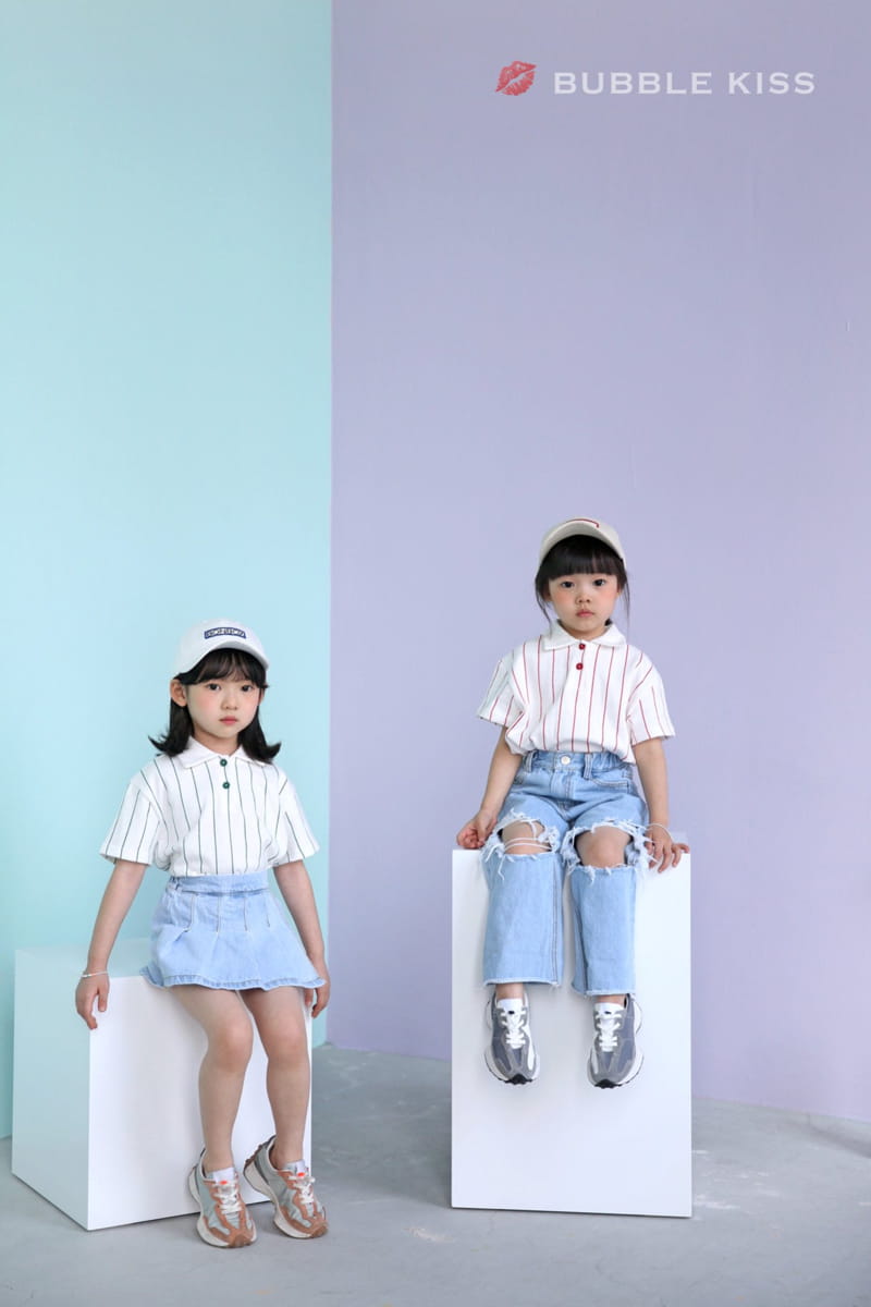 BUBBLE KISS - Korean Children Fashion - #Kfashion4kids - Stripes Collar Tee - 3