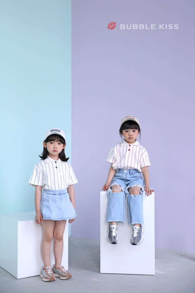 BUBBLE KISS - Korean Children Fashion - #Kfashion4kids - Stripes Collar Tee - 4