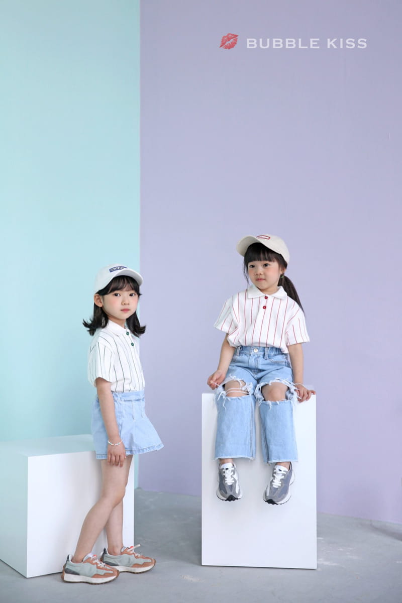BUBBLE KISS - Korean Children Fashion - #Kfashion4kids - Stripes Collar Tee - 5