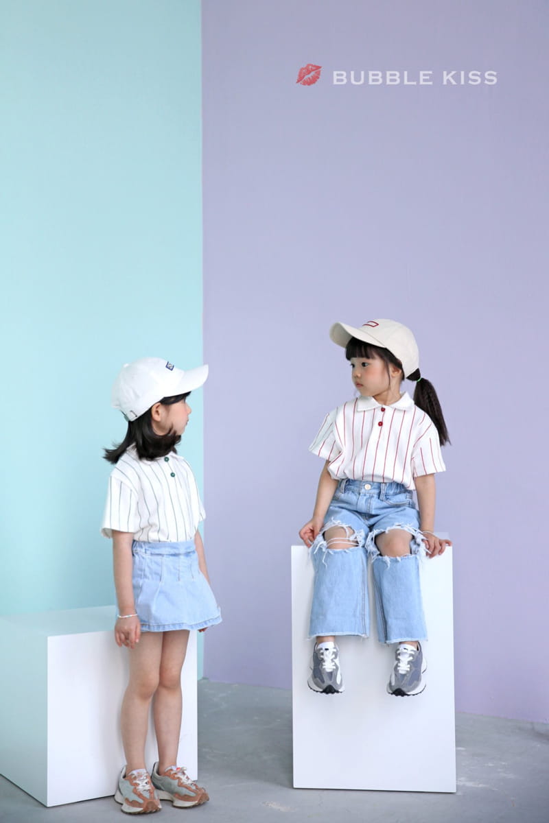 BUBBLE KISS - Korean Children Fashion - #Kfashion4kids - Stripes Collar Tee - 6