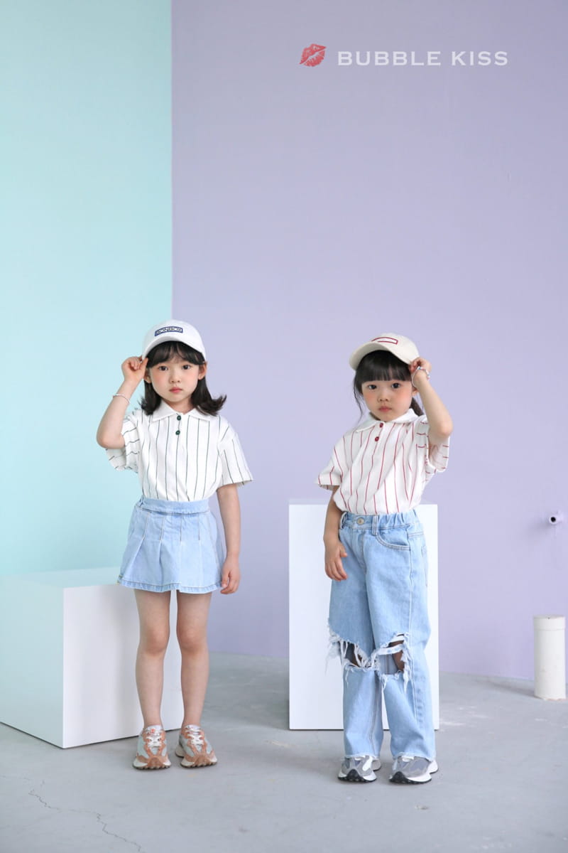 BUBBLE KISS - Korean Children Fashion - #Kfashion4kids - Stripes Collar Tee - 7