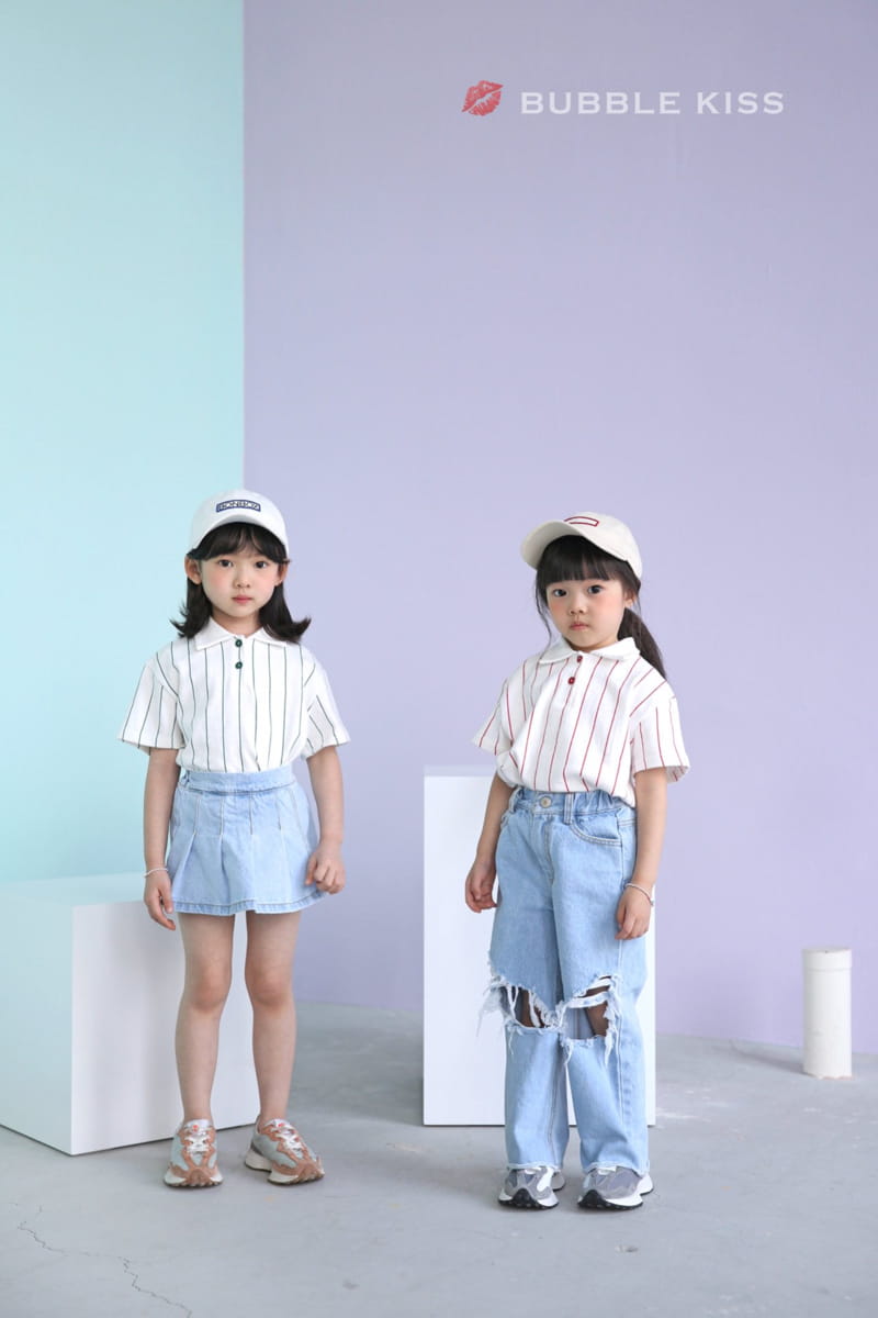 BUBBLE KISS - Korean Children Fashion - #Kfashion4kids - Stripes Collar Tee - 8
