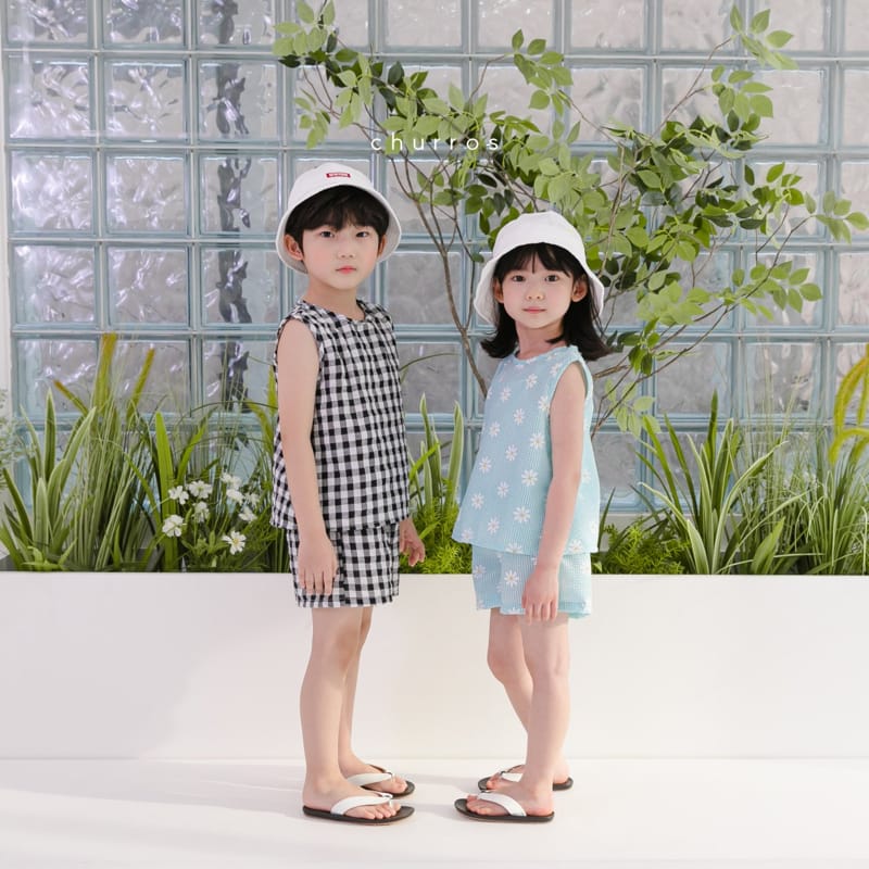 CHURROS - Korean Children Fashion - #Kfashion4kids - Check Check Top Bottom Set
