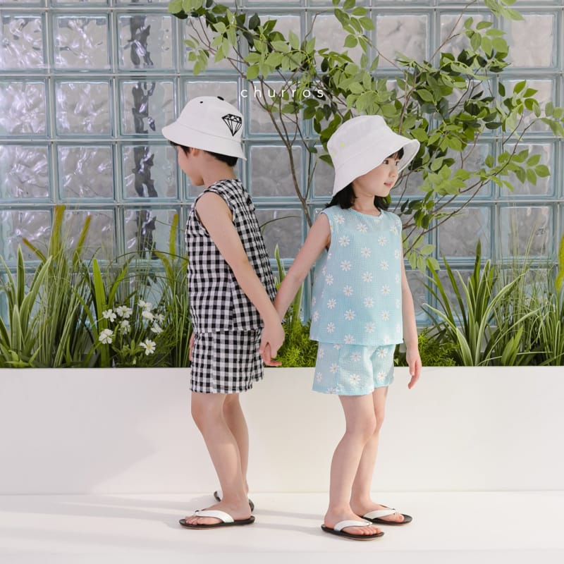 CHURROS - Korean Children Fashion - #Kfashion4kids - Check Check Top Bottom Set - 2