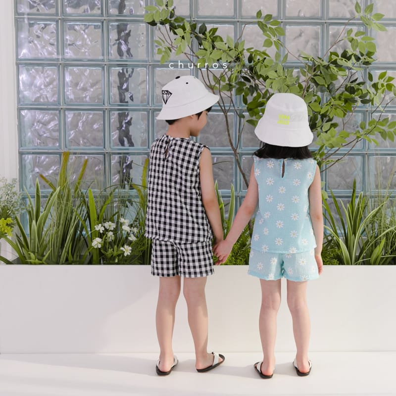 CHURROS - Korean Children Fashion - #Kfashion4kids - Check Check Top Bottom Set - 3