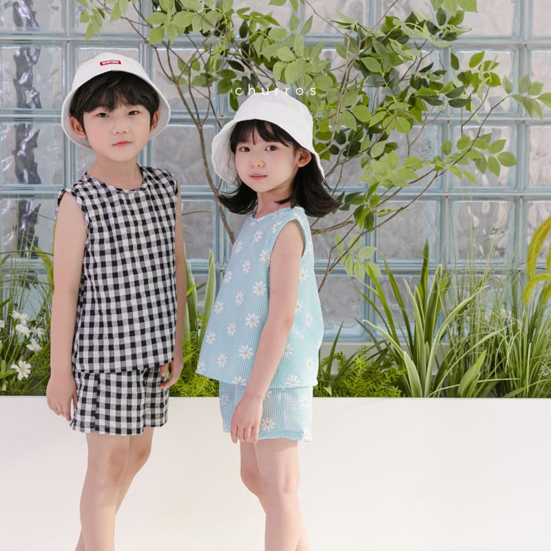 CHURROS - Korean Children Fashion - #Kfashion4kids - Check Check Top Bottom Set - 4