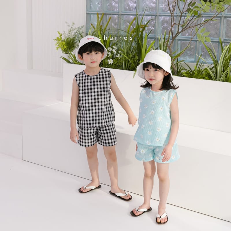 CHURROS - Korean Children Fashion - #Kfashion4kids - Check Check Top Bottom Set - 5