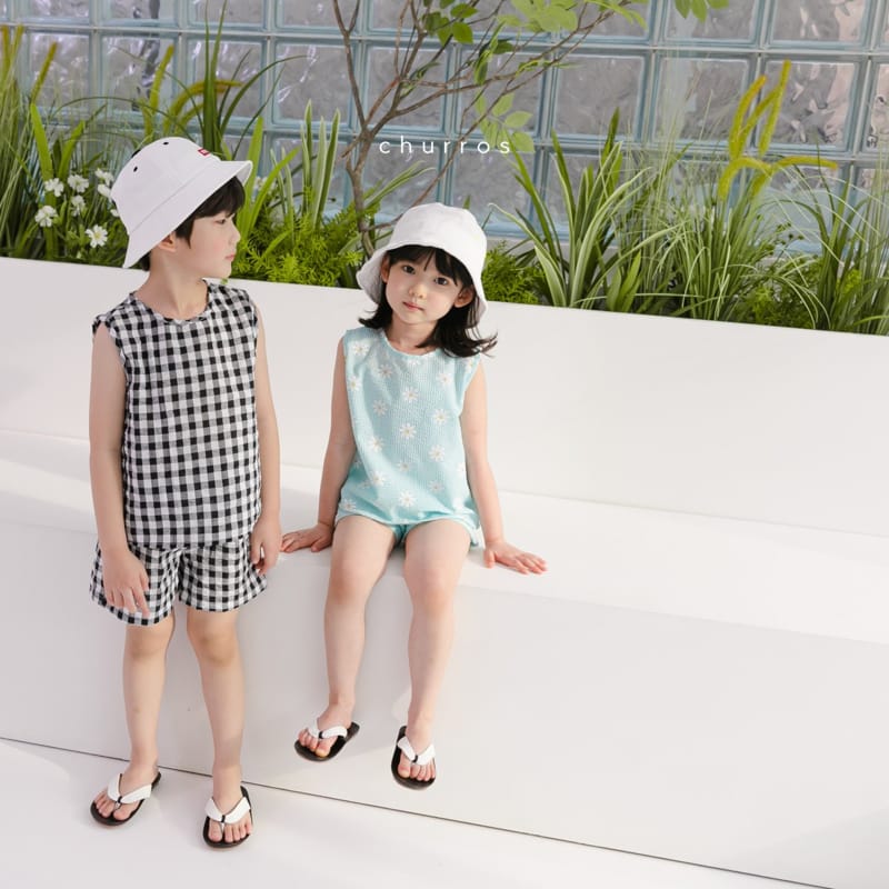 CHURROS - Korean Children Fashion - #Kfashion4kids - Check Check Top Bottom Set - 6