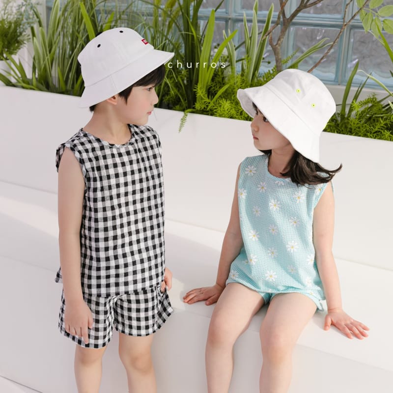 CHURROS - Korean Children Fashion - #Kfashion4kids - Check Check Top Bottom Set - 8