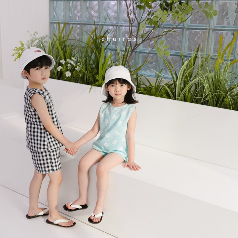 CHURROS - Korean Children Fashion - #Kfashion4kids - Check Check Top Bottom Set - 9