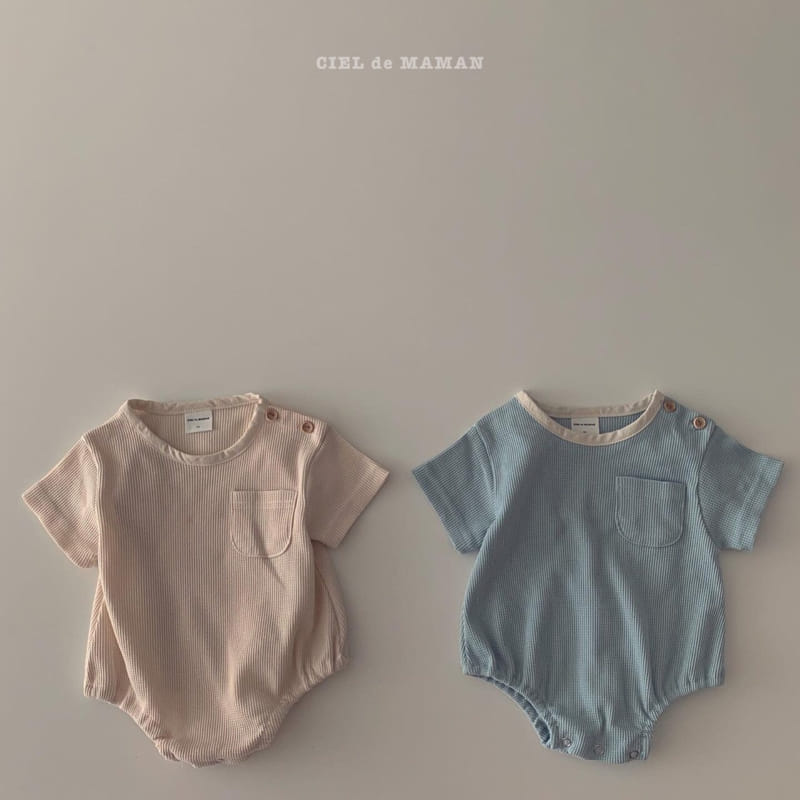 CIEL DE MAMAN - Korean Children Fashion - #Kfashion4kids - Waffle Short Sleeves Bodysuit - 7