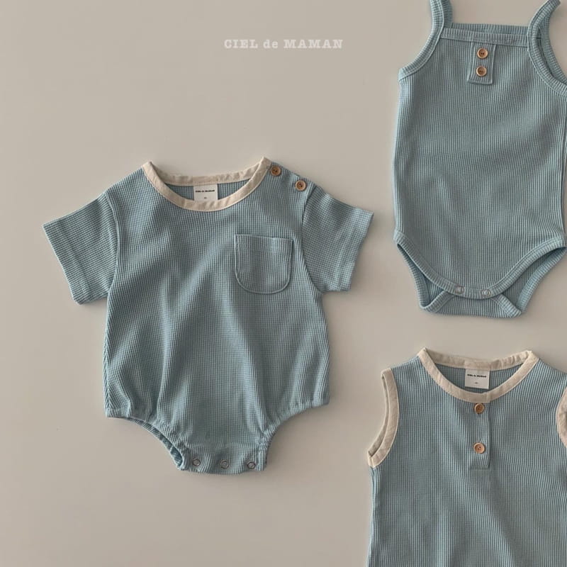CIEL DE MAMAN - Korean Children Fashion - #Kfashion4kids - Waffle Short Sleeves Bodysuit - 9