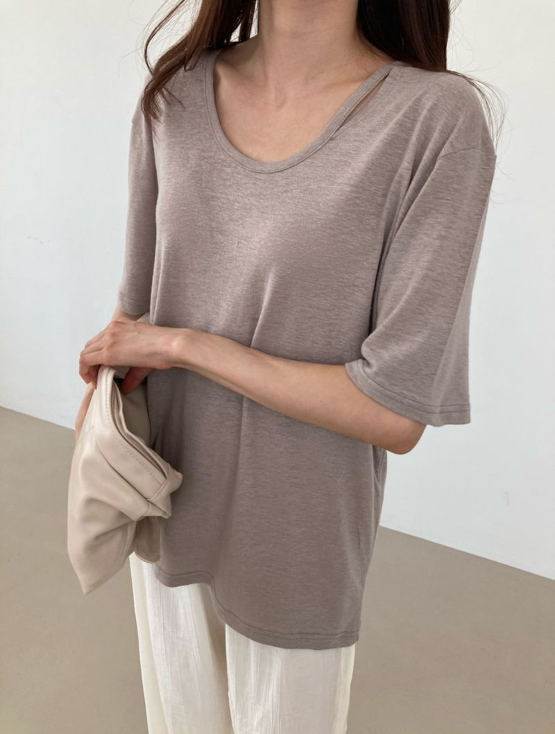 COCO J - Korean Women Fashion - #Kfashion - Groove Slit Linen Tee - 2