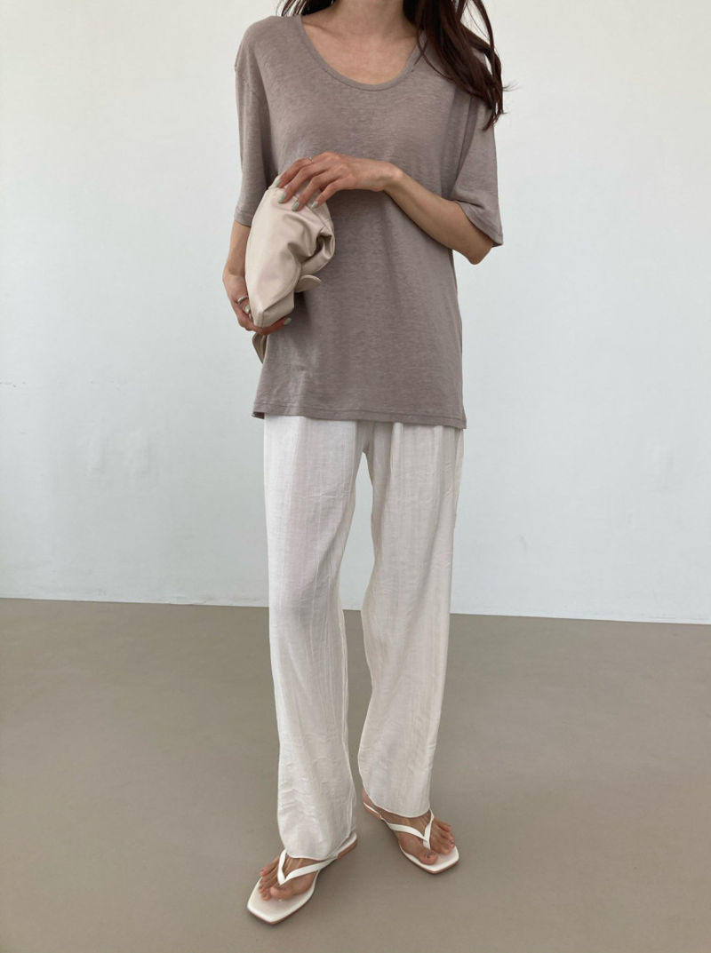 COCO J - Korean Women Fashion - #Kfashion - Groove Slit Linen Tee - 4