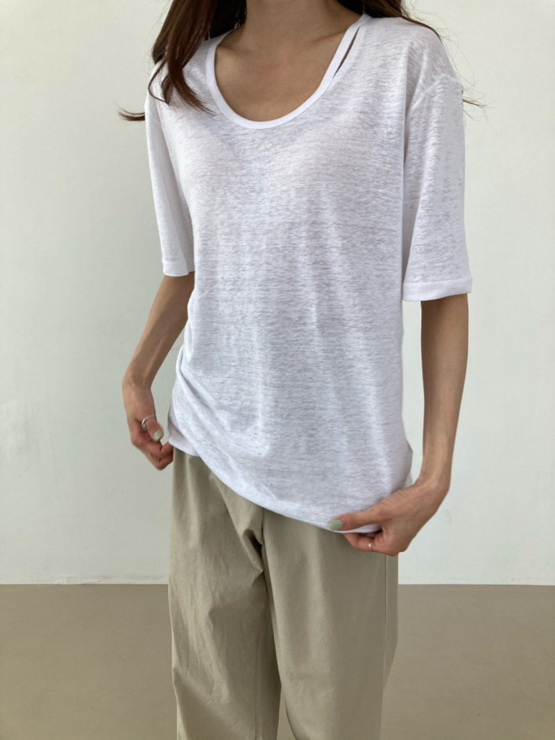 COCO J - Korean Women Fashion - #Kfashion - Groove Slit Linen Tee - 5