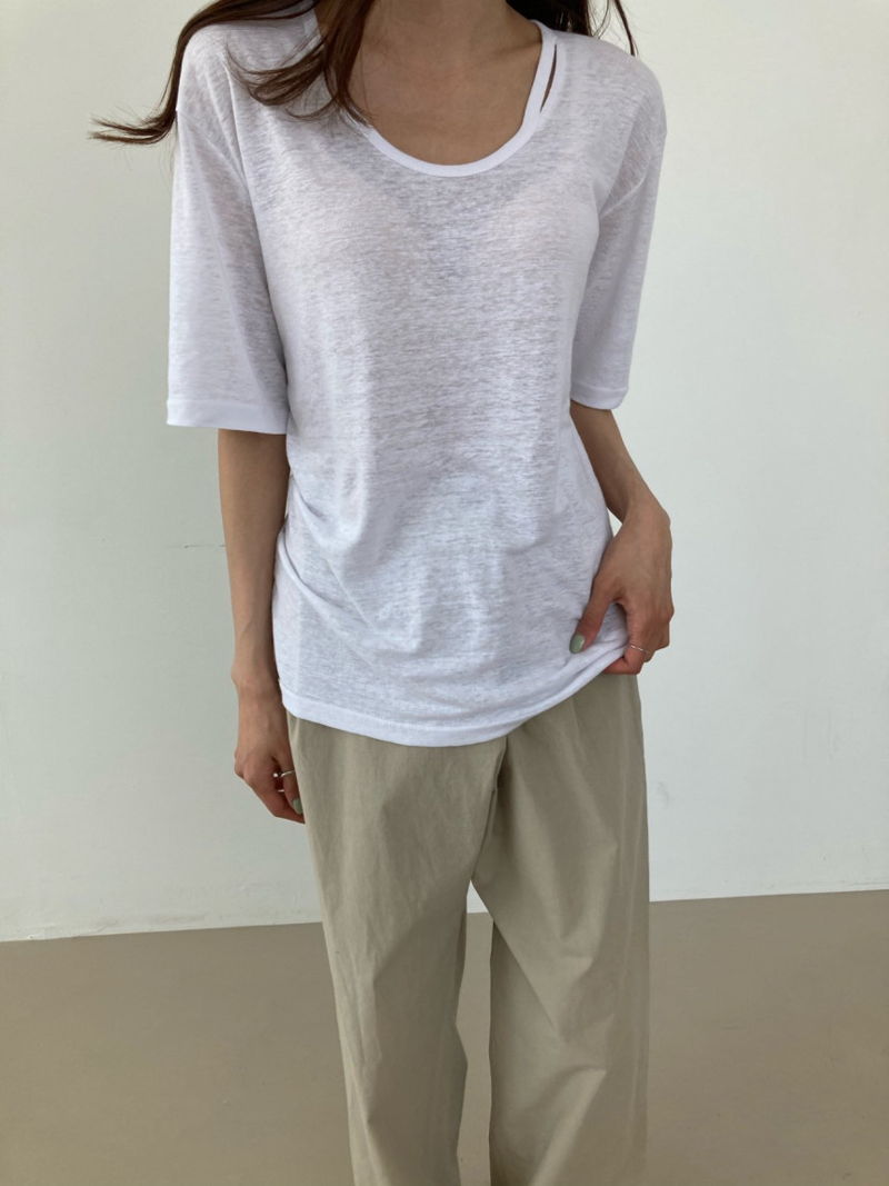 COCO J - Korean Women Fashion - #Kfashion - Groove Slit Linen Tee - 7