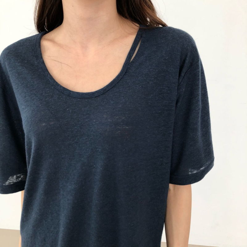 COCO J - Korean Women Fashion - #Kfashion - Groove Slit Linen Tee - 8