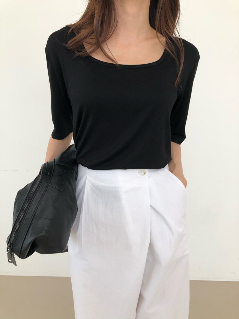 COCO J - Korean Women Fashion - #Kfashion - Seer Square Tee - 8
