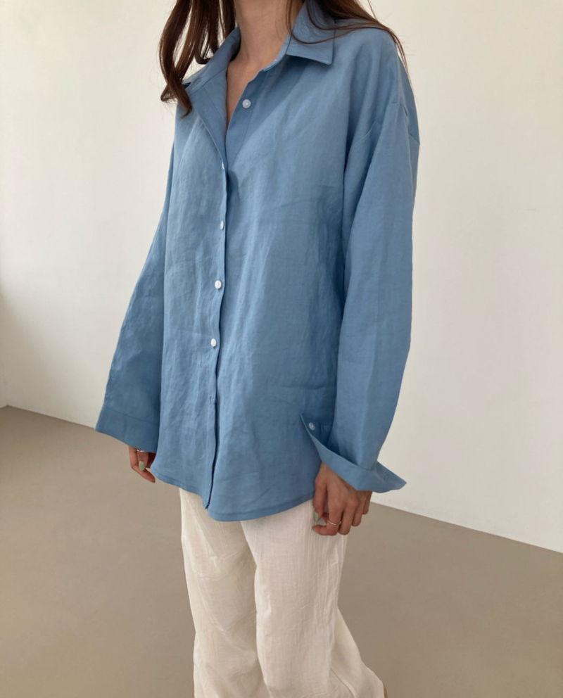 COCO J - Korean Women Fashion - #Kfashion - Moa Linen Back Slit Shirt - 10