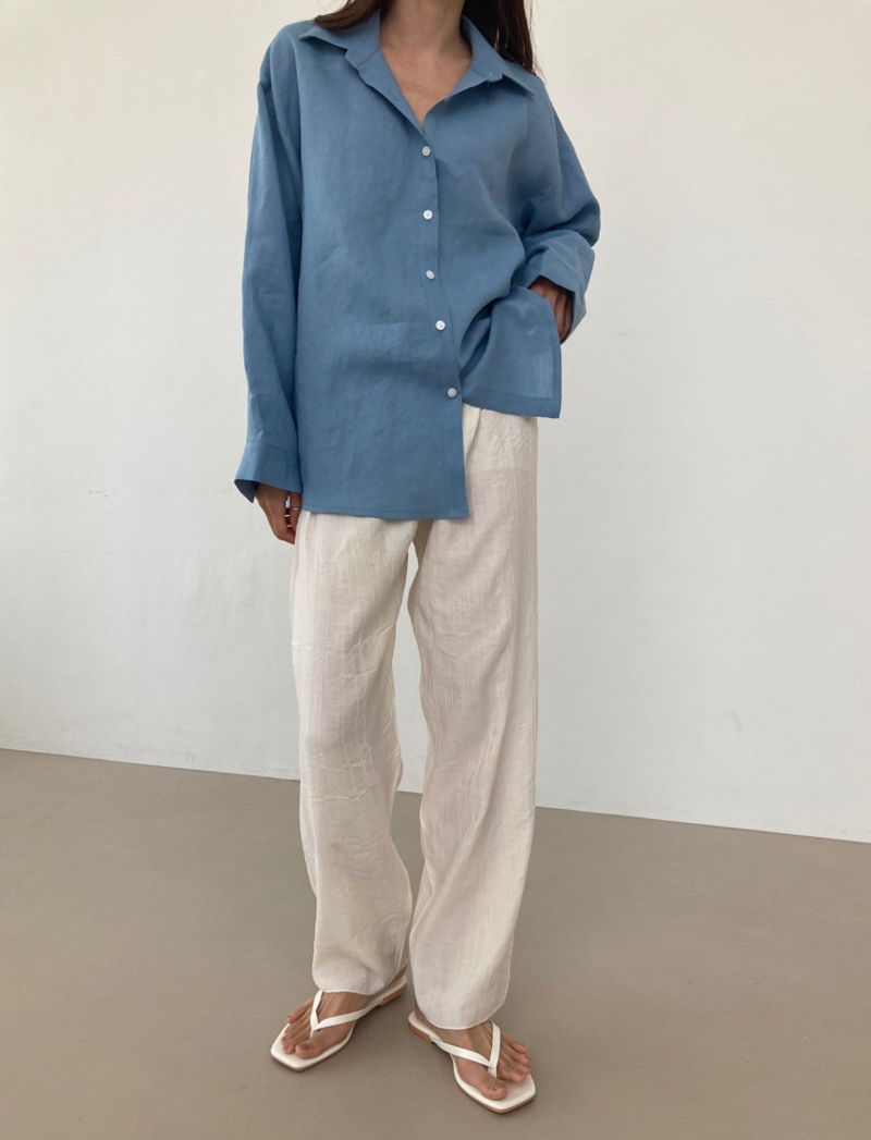 COCO J - Korean Women Fashion - #Kfashion - Moa Linen Back Slit Shirt - 11