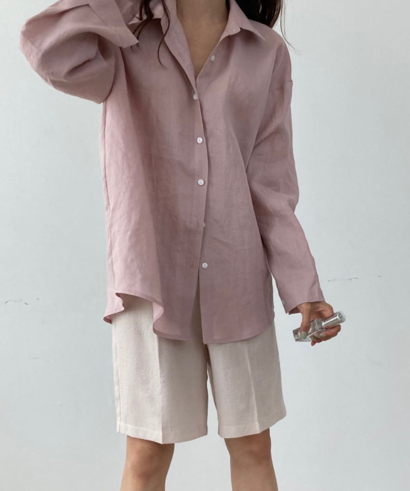 COCO J - Korean Women Fashion - #Kfashion - Moa Linen Back Slit Shirt - 2