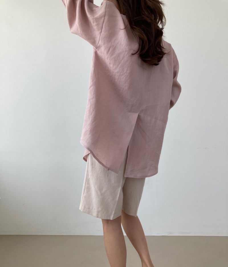COCO J - Korean Women Fashion - #Kfashion - Moa Linen Back Slit Shirt - 3