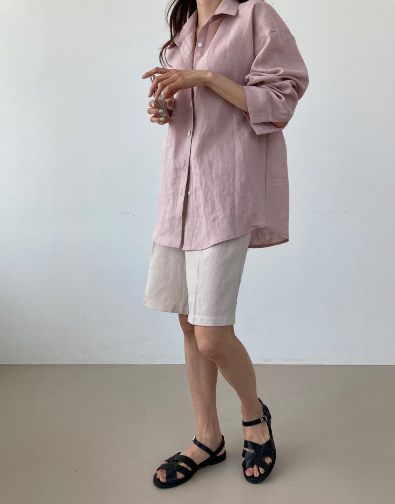 COCO J - Korean Women Fashion - #Kfashion - Moa Linen Back Slit Shirt - 4