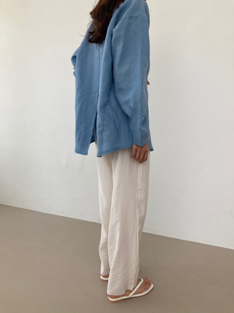 COCO J - Korean Women Fashion - #Kfashion - Moa Linen Back Slit Shirt - 5