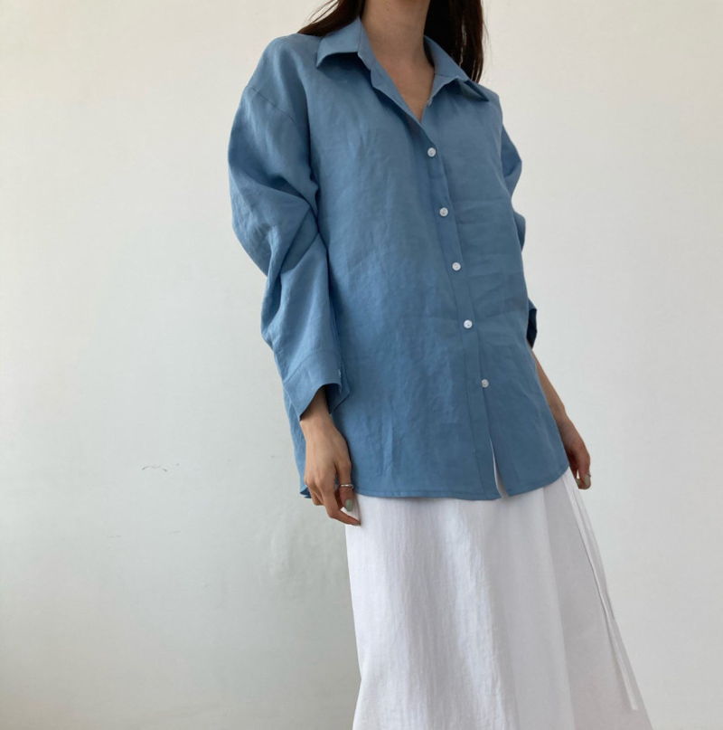 COCO J - Korean Women Fashion - #Kfashion - Moa Linen Back Slit Shirt - 6