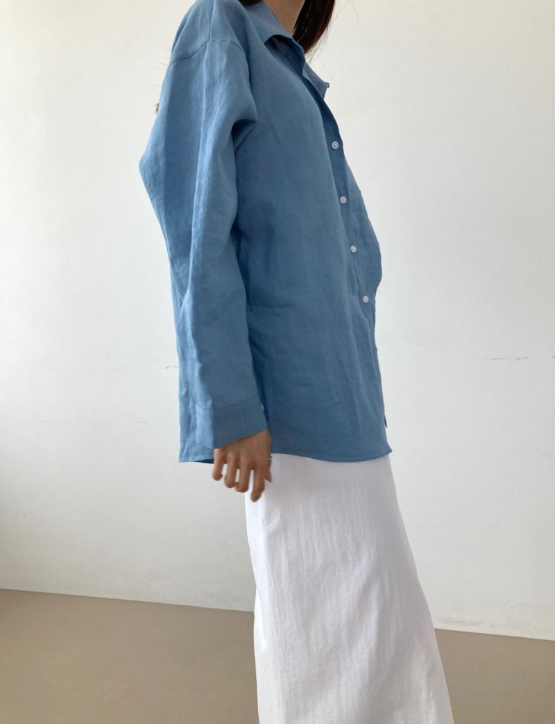 COCO J - Korean Women Fashion - #Kfashion - Moa Linen Back Slit Shirt - 7