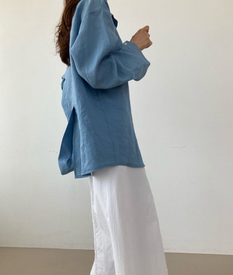 COCO J - Korean Women Fashion - #Kfashion - Moa Linen Back Slit Shirt - 9