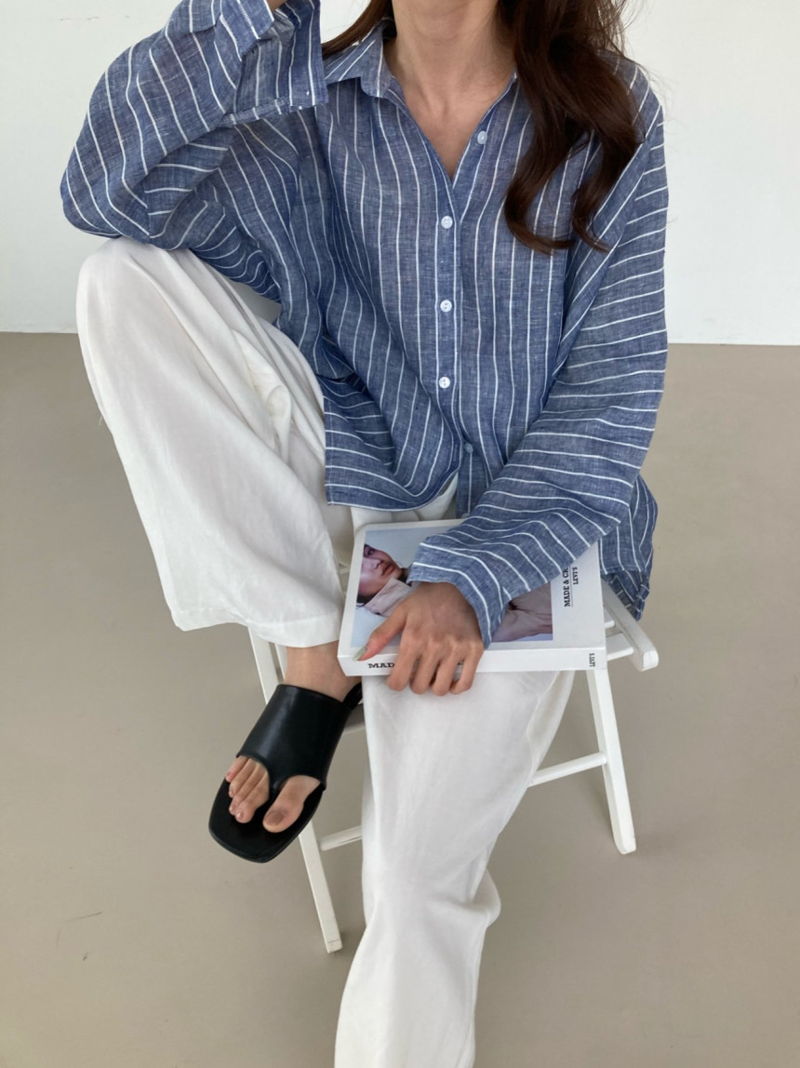 COCO J - Korean Women Fashion - #Kfashion - Stripe Linen Shirt - 10