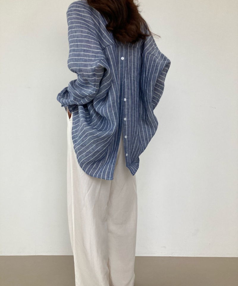 COCO J - Korean Women Fashion - #Kfashion - Stripe Linen Shirt - 11