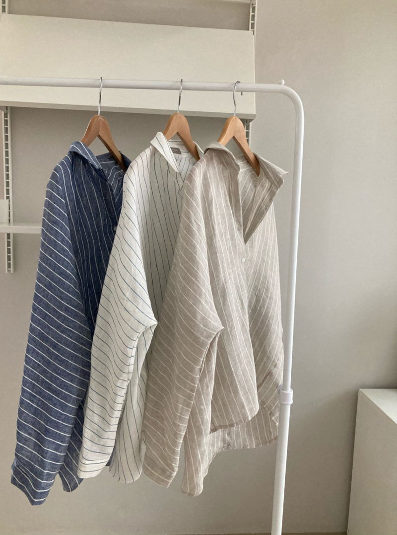 COCO J - Korean Women Fashion - #Kfashion - Stripe Linen Shirt - 12
