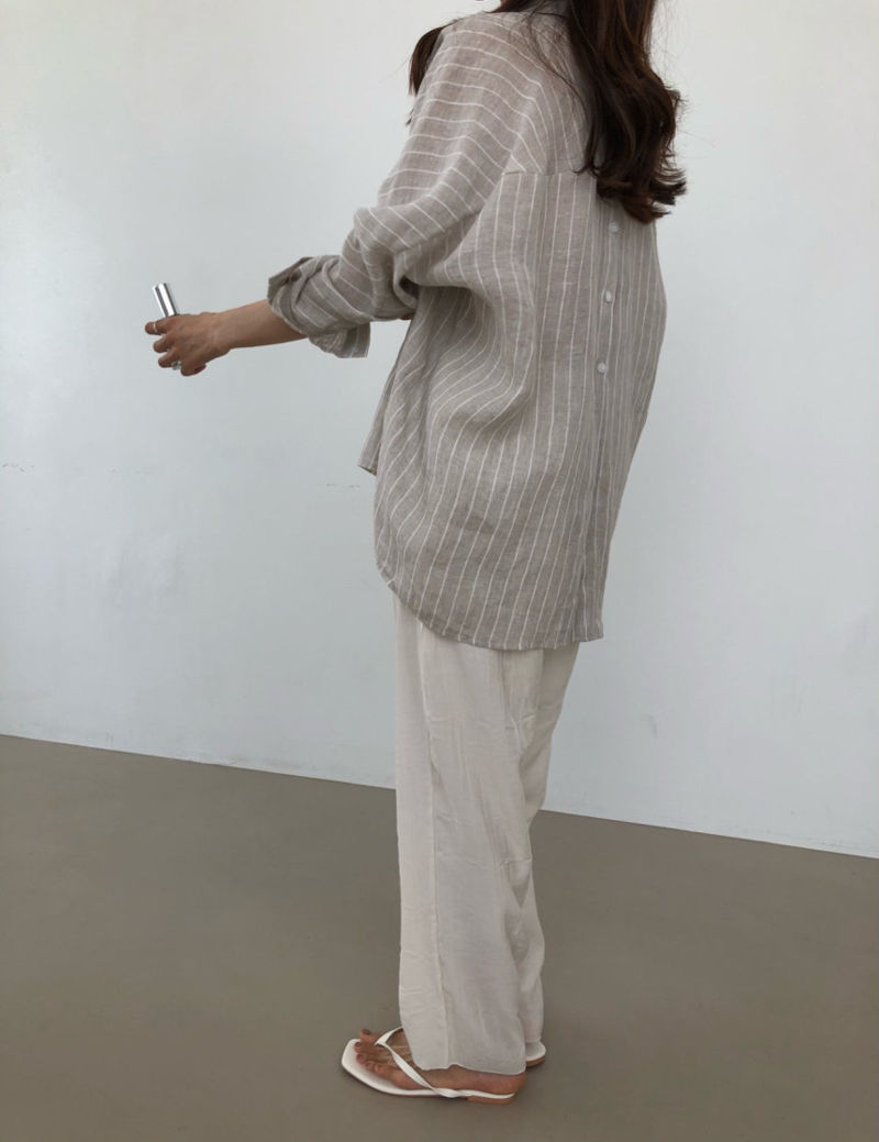 COCO J - Korean Women Fashion - #Kfashion - Stripe Linen Shirt - 5