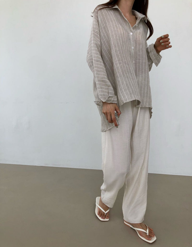 COCO J - Korean Women Fashion - #Kfashion - Stripe Linen Shirt - 6