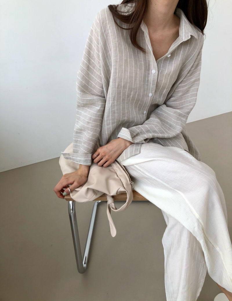 COCO J - Korean Women Fashion - #Kfashion - Stripe Linen Shirt - 7