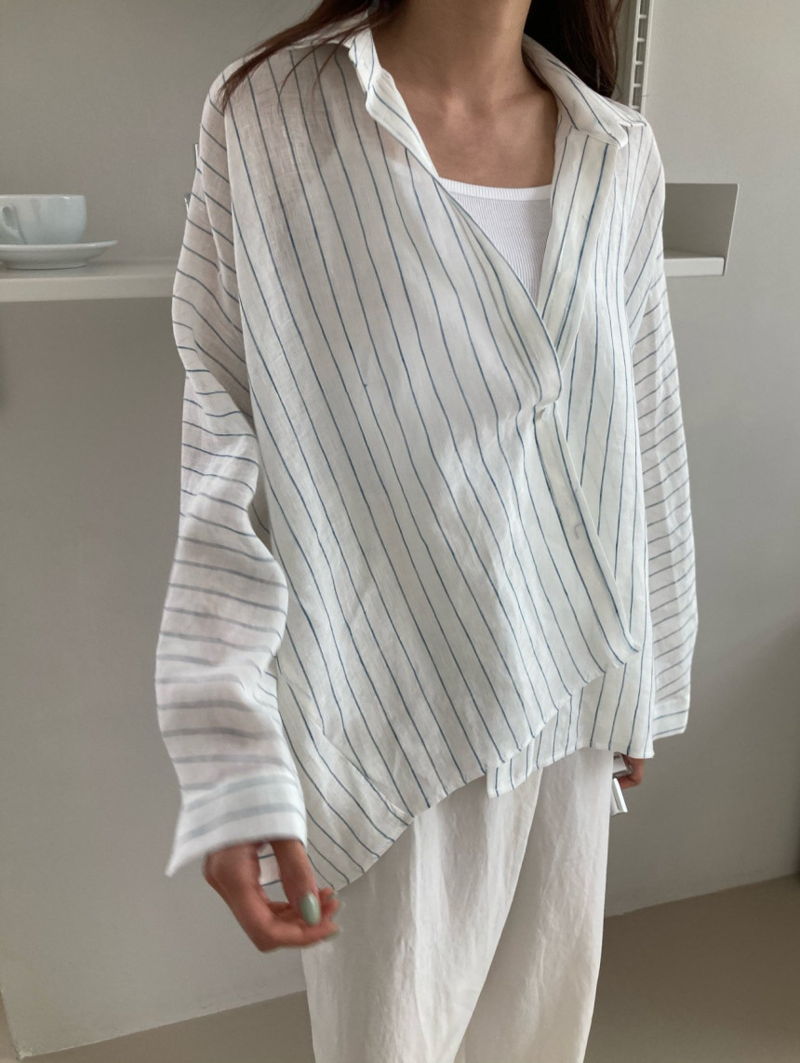 COCO J - Korean Women Fashion - #Kfashion - Stripe Linen Shirt - 8