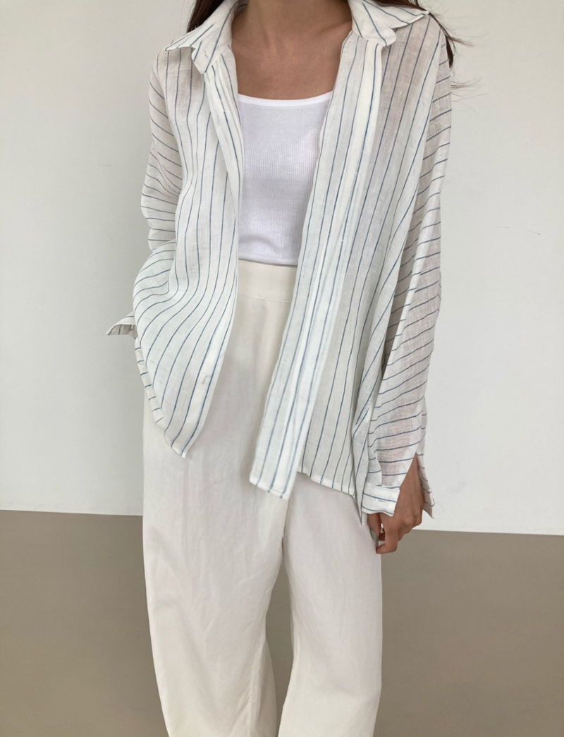 COCO J - Korean Women Fashion - #Kfashion - Stripe Linen Shirt - 9