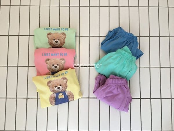 CONCOCTER - Korean Children Fashion - #Kfashion4kids - Bear Short Sleeves Top Bottom Set - 2