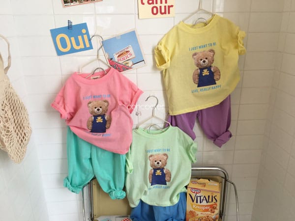 CONCOCTER - Korean Children Fashion - #Kfashion4kids - Bear Short Sleeves Top Bottom Set - 3
