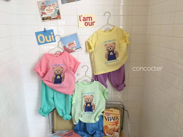 CONCOCTER - Korean Children Fashion - #Kfashion4kids - Bear Short Sleeves Top Bottom Set - 5