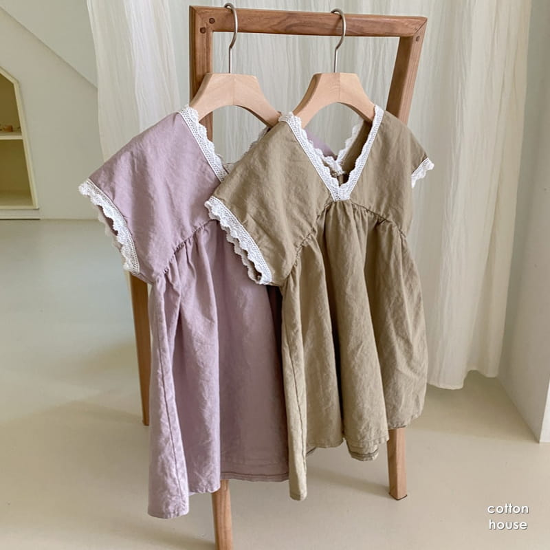 COTTON HOUSE - Korean Children Fashion - #Kfashion4kids - Linen V Neck One-piece