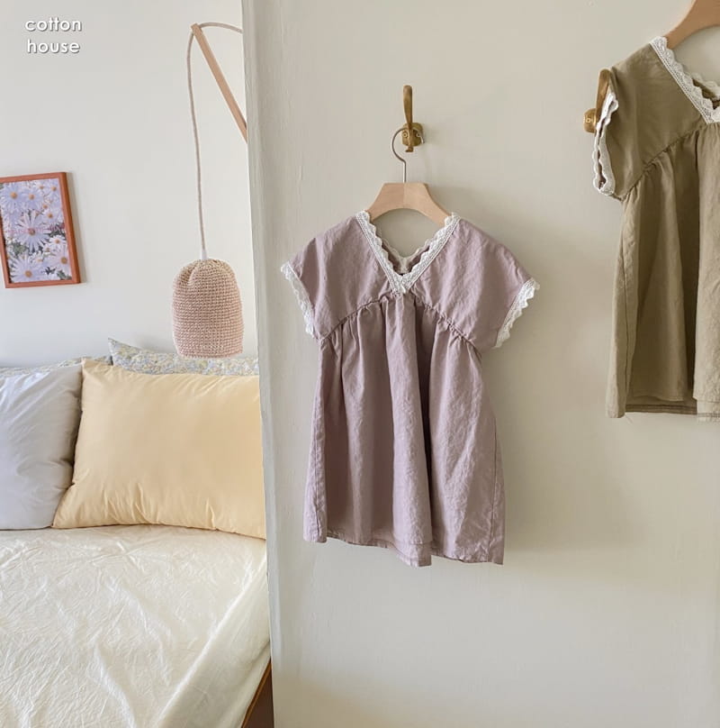 COTTON HOUSE - Korean Children Fashion - #Kfashion4kids - Linen V Neck One-piece - 2