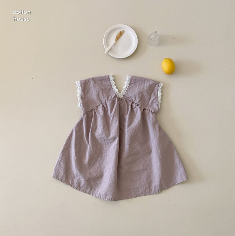 COTTON HOUSE - Korean Children Fashion - #Kfashion4kids - Linen V Neck One-piece - 6